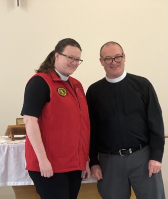 New SCI Chaplain, The Reverend Christine Brunson (left) was installed in a ceremony at the Houston International Seafarers’ Center in the Port of Houston on Friday, January 27. SCI’s Senior Chaplain for Ministry on the River, The Reverend Thomas Rhoades, presided over the ceremony. (Photo: Dana Blume, HISC Director)